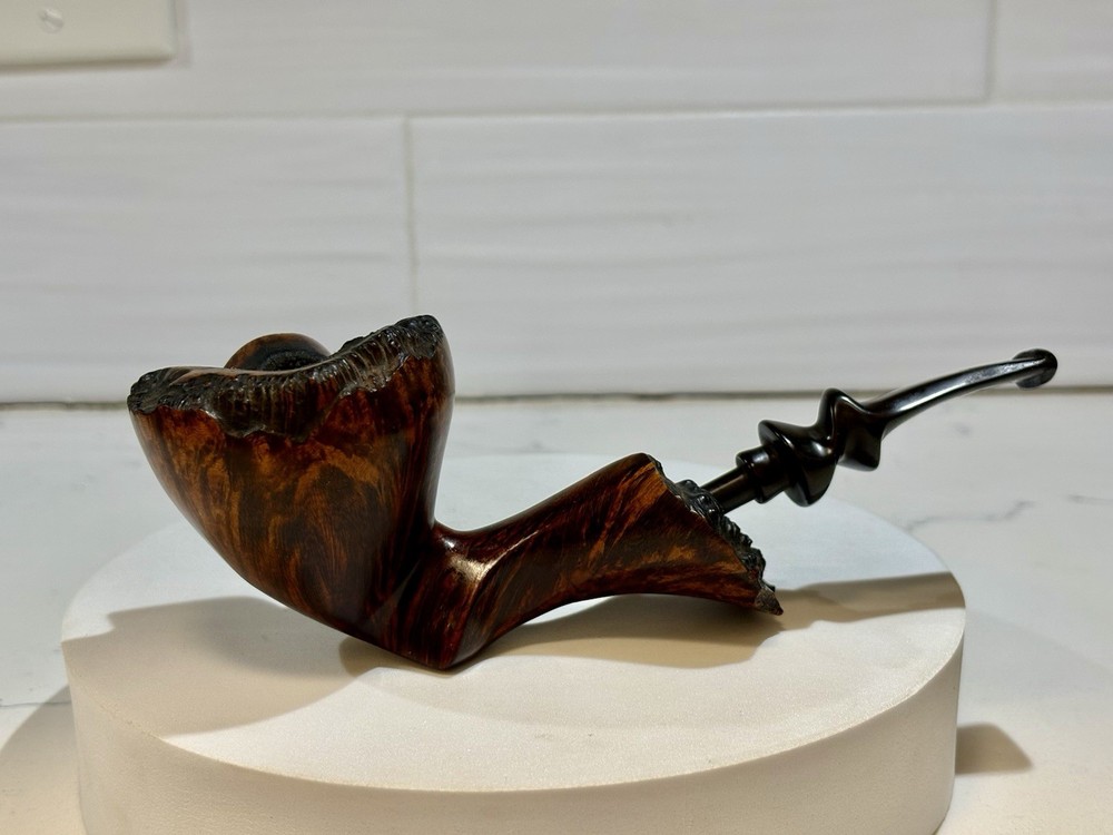 PREBEN HOLM Crown Freehand Flame Grain Danish Pipe ~ RARE Rustic Briar Denmark