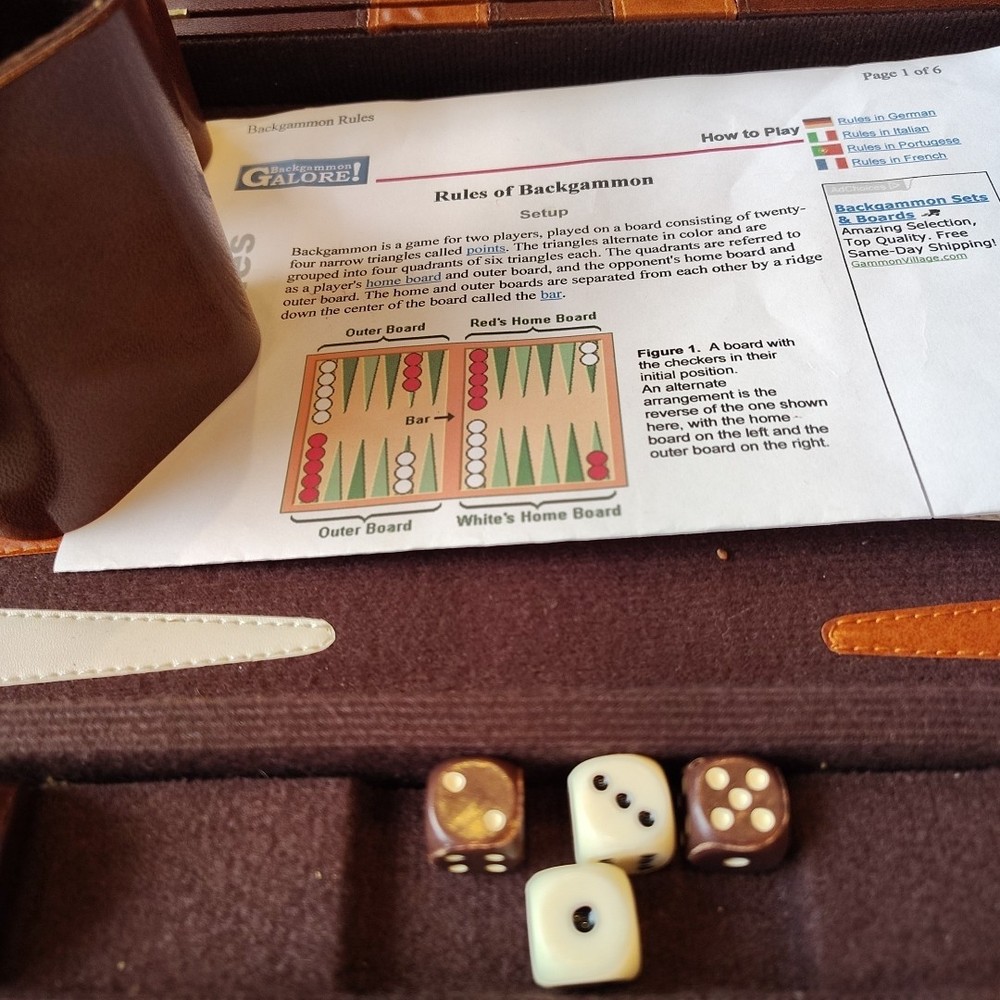 Vintage BACKGAMMON Game And Brown Case Set 10"x15"
