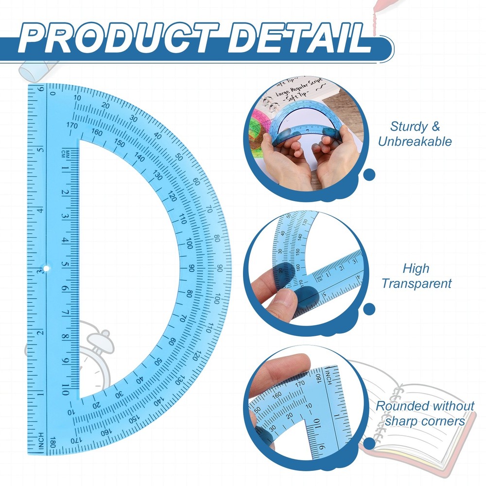 Plastic Protractor, 6 Pack Protractors 6 Inch 180 Degrees Geometry Tool, Blue