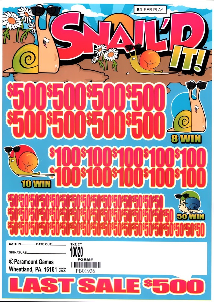 Pull Tickets - Pull Tabs - Jar - Game -Snail'D it