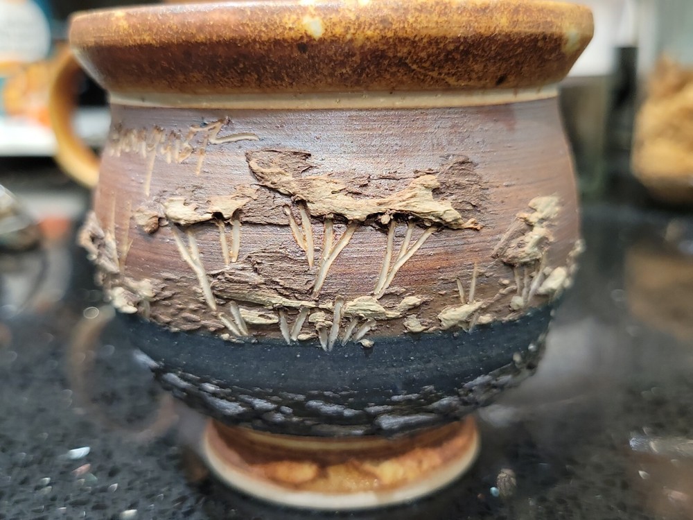Rare John Bloomquist Studio Art Pottery Covered Jar 3D Scenery Landscape Signed