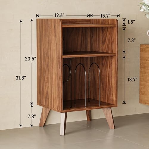 Record Player Stand, Turntable Stand with Record Storage and Charging Walnut