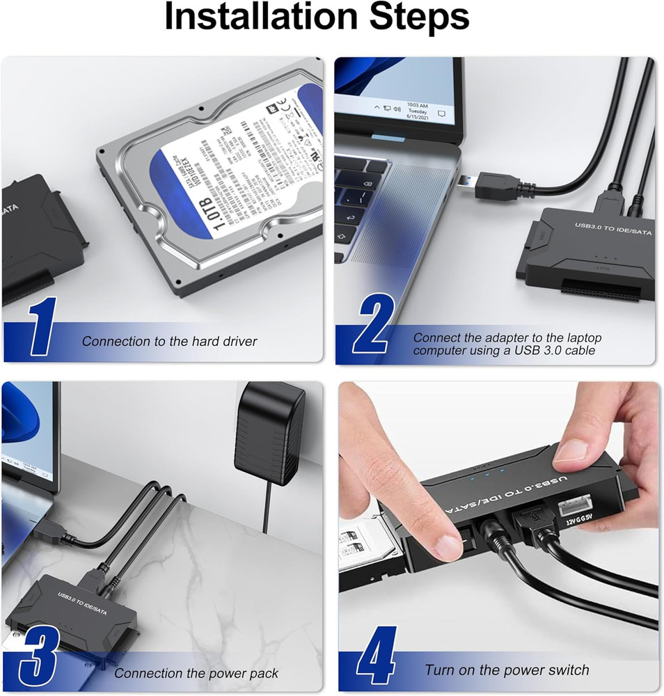 Hard Drive Reader USB 3.0 & Type C to SATA IDE Adapter, Internal Data Transfe...
