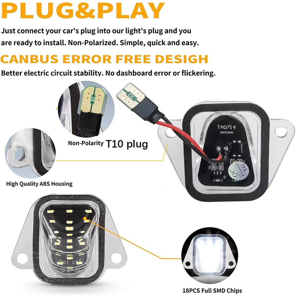 Pack 2 LED License Plate Tag Light For 2007-14 Suburban Tahoe Yukon Escalade ESV