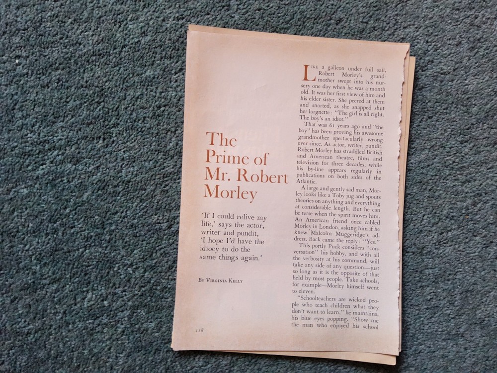 A1n  Ephemera 1970 Article Robert Morley By Virginia Kelly