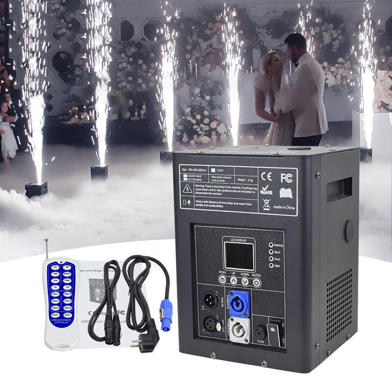 4PCS LCD Cold Spark Firework Machine 750W Stage Effect DMX with Flight Case