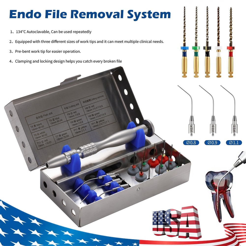 Dental Broken File Extractor Endodontic Removal System Kit Endo Root Canal Tools