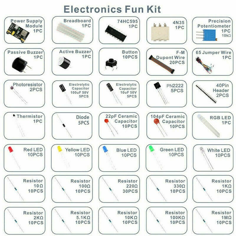 Electronics Component Starter Kit With 830 Tie-points Breadboard Cable Capacitor