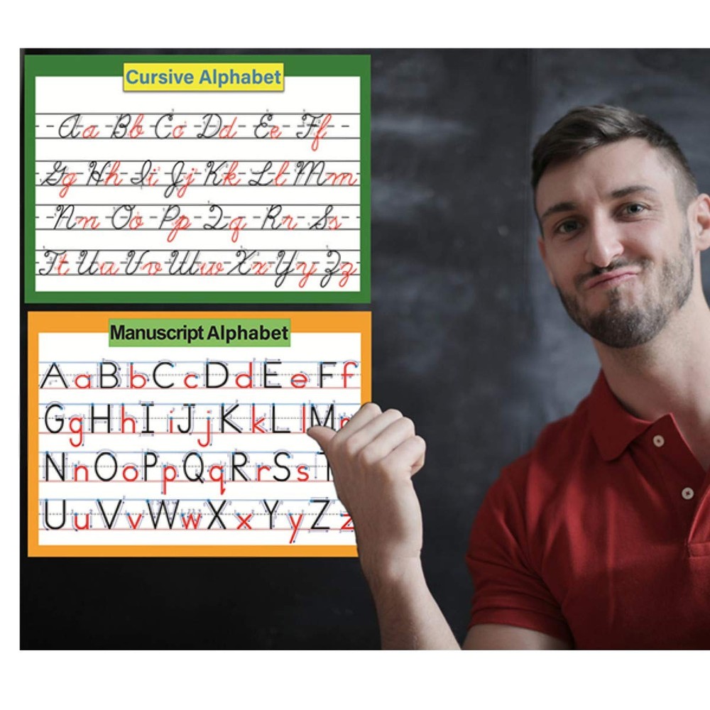 2 Pcs/set 26 Alphabet Cursive Training & Manuscript Chart for Classroom Decor...