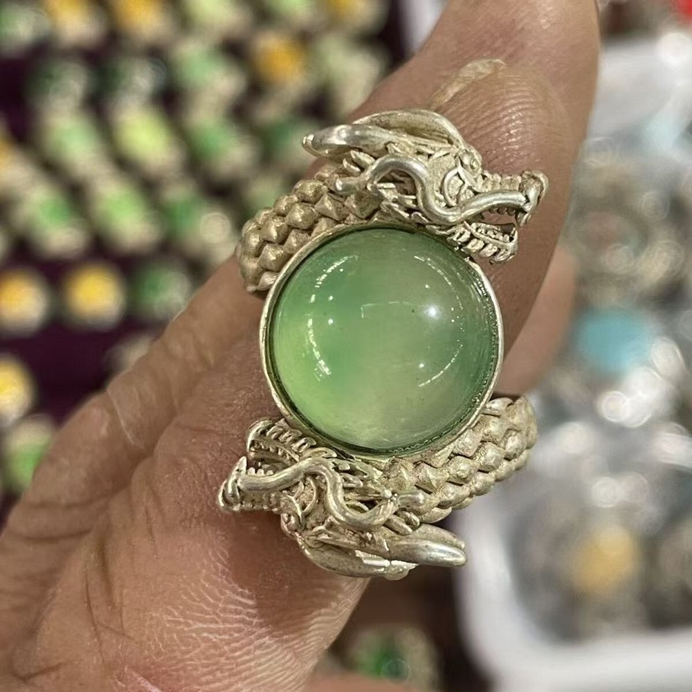 Antique Chinese Double Dragon Pattern Ring, Jewelry Figure Ring