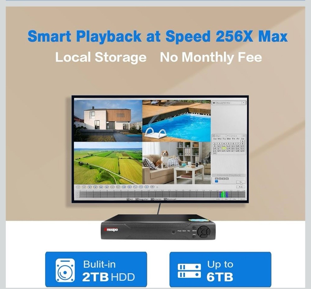 Anssippo 8 Ch 4 Camera Poe Kit System W/ 2tb Hd