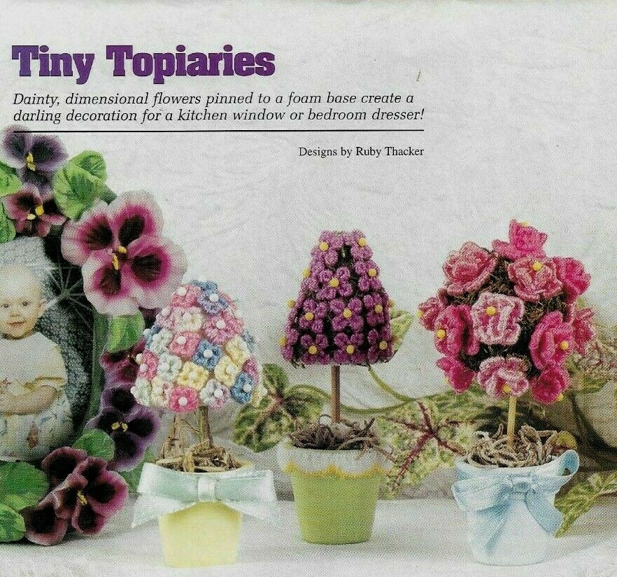 3 TINY TOPIARIES TREES HOME DECOR PLASTIC CANVAS PATTERN INSTRUCTIONS