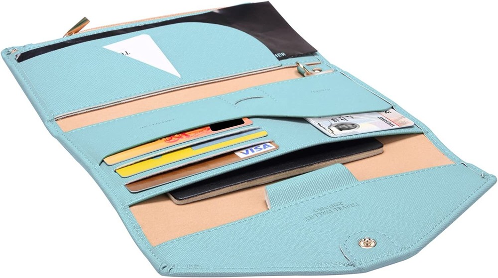 Multi-purpose Rfid Blocking Travel Passport Wallet Tri-fold Document (Blue)