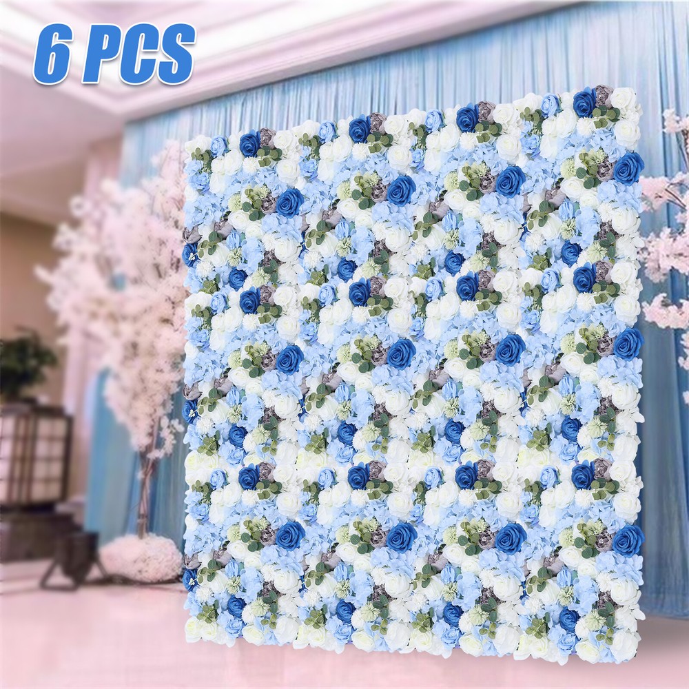 6x Artificial Flower Wall Panel Silk Rose Hydrangea Backdrop Wedding Party Decor