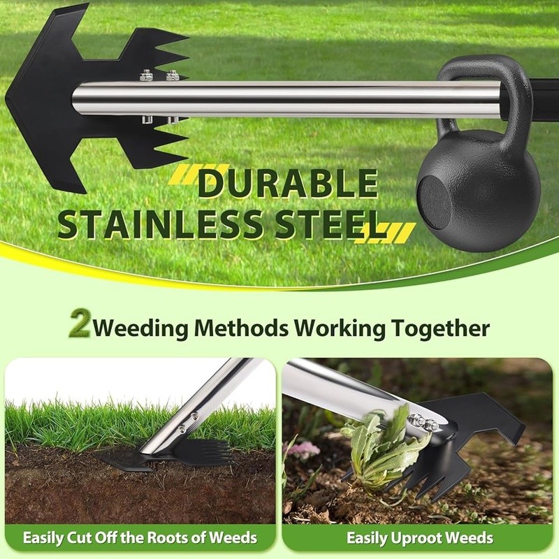 Stand-up One-hand Hoe Weeder Tool Adjustable Handle Durable Garden Tool New