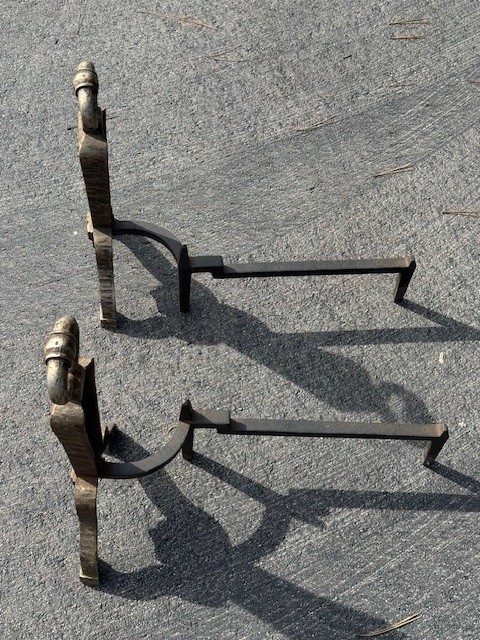 NICE Antique PEERLESS Cast Iron Fireplace Andiron Pair