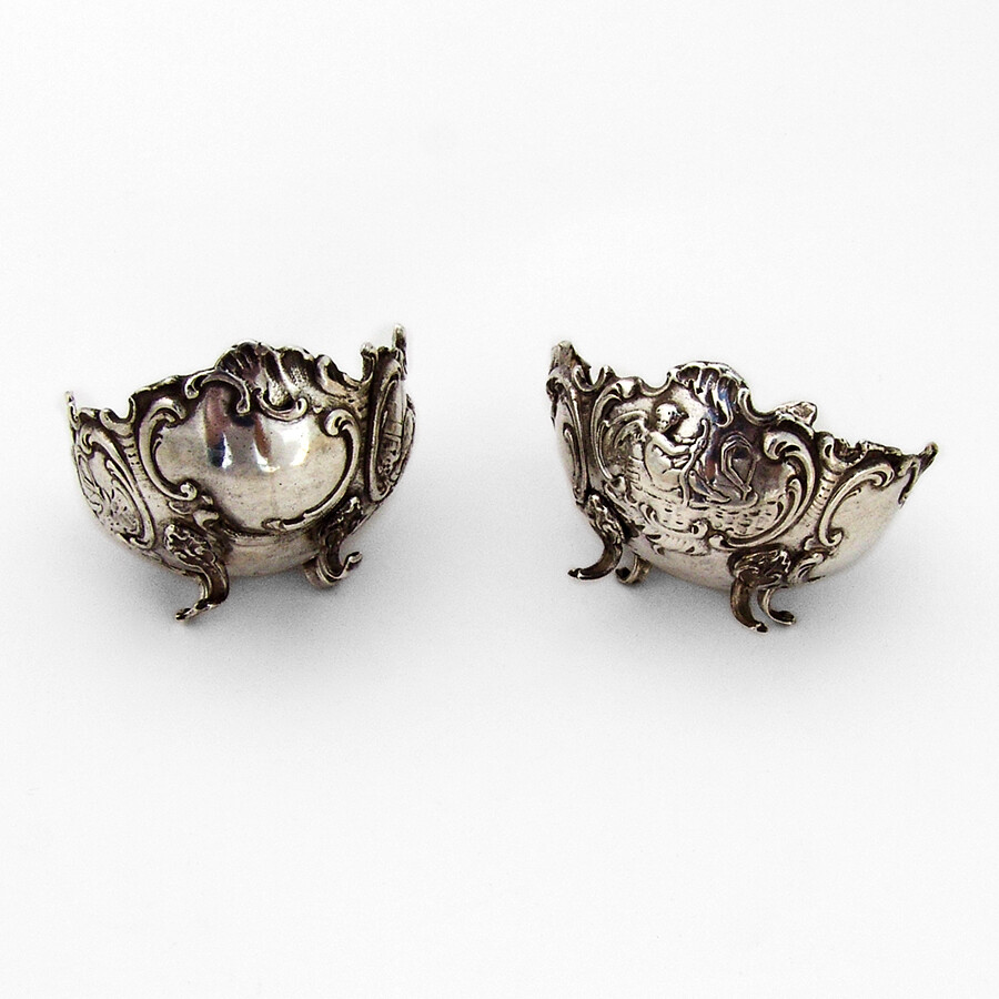 German Repousse Cherub Open Salts Pair Footed 930 Sterling Silver
