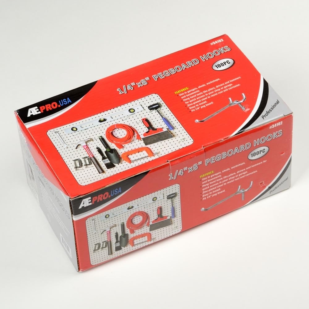 [100 Pack] 8" Pegboard Hooks, Tool Organization Shelving Hooks for 1/8" Pegboard