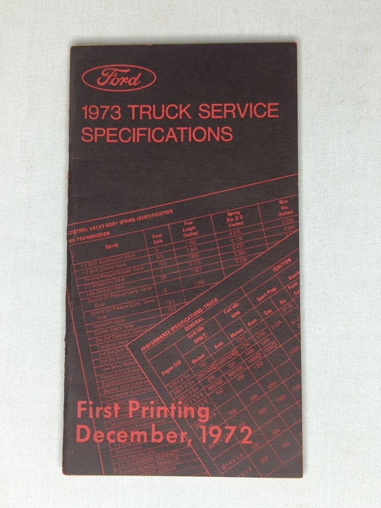 1973 FORD TRUCK SERVICE SPECIFICATIONS MANUAL FIRST PRINTING DEV 1972