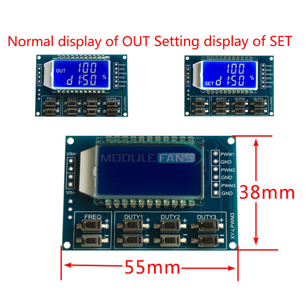 Signal Generator 3 Channel PWM Pulse Wave Frequency Duty Cycle Adjustable