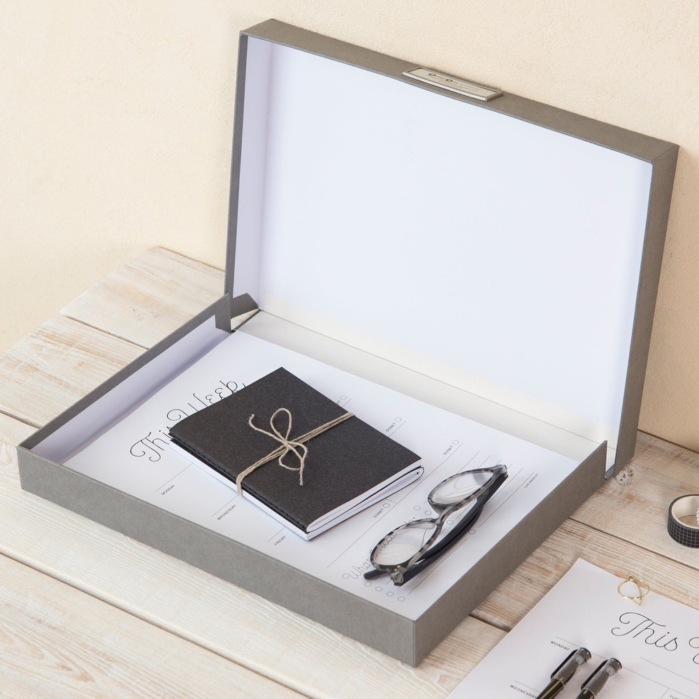 Bigso Sven Fiberboard Classic Hinged Document Box | Dark Grey