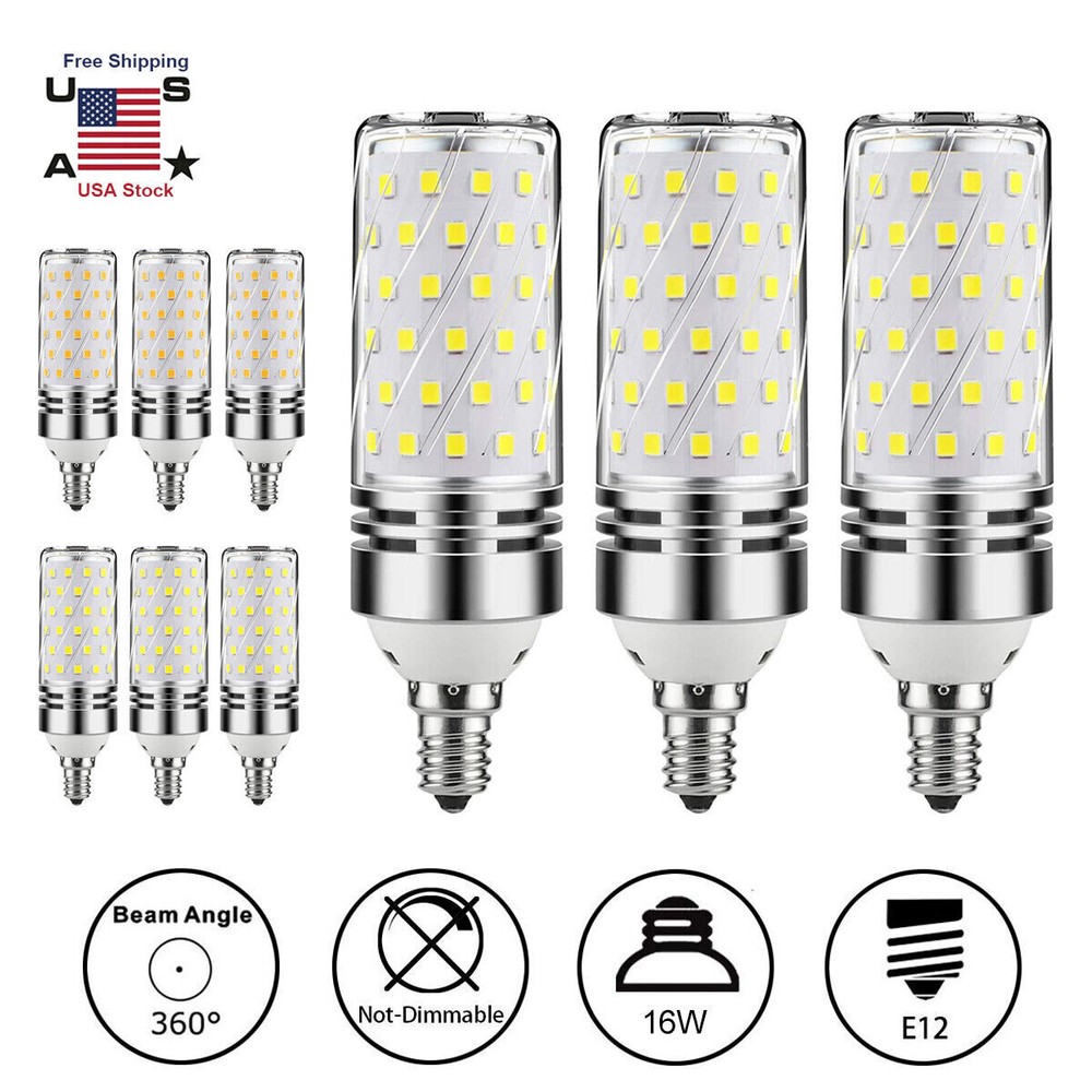 E12 White LED Corn Bulbs 16W Candelabra Ceiling Fan Light Bulbs Daylight 6000K