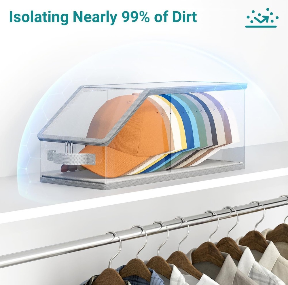 2PCS Stackable Hat Storage for Baseball Caps, Clear Hat Organizer for Closet Hol