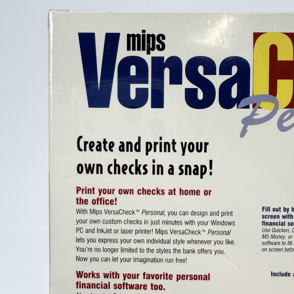 Mips Versa Check Personal Custom Check Creation Software 3.5" Floppy w/150 Blank
