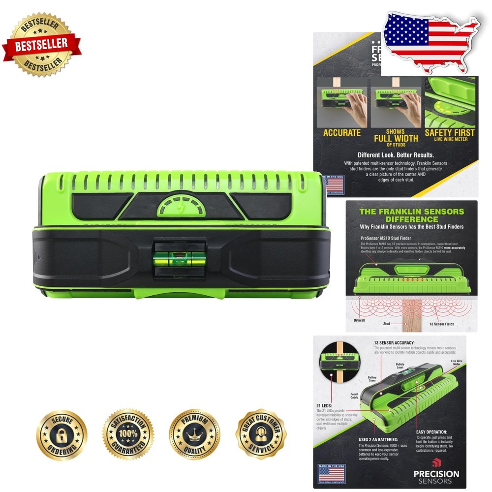 Durable ProSensor M210 Stud Finder Green Wall Scanner with Live Wire Detection
