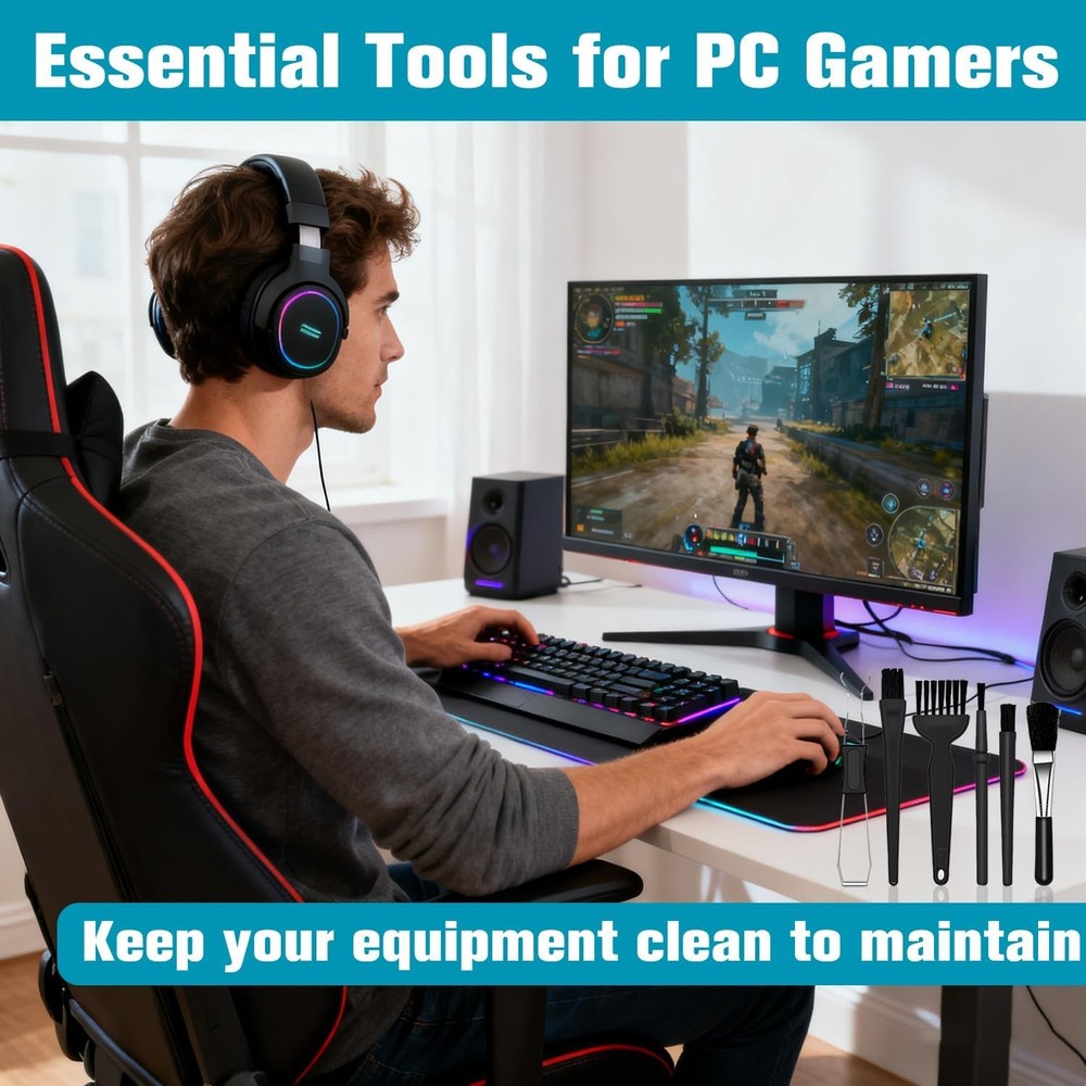 6PCS Keyboard Brush Cleaner Kit with Keycap Puller & Switch Puller, PP Handle Ny