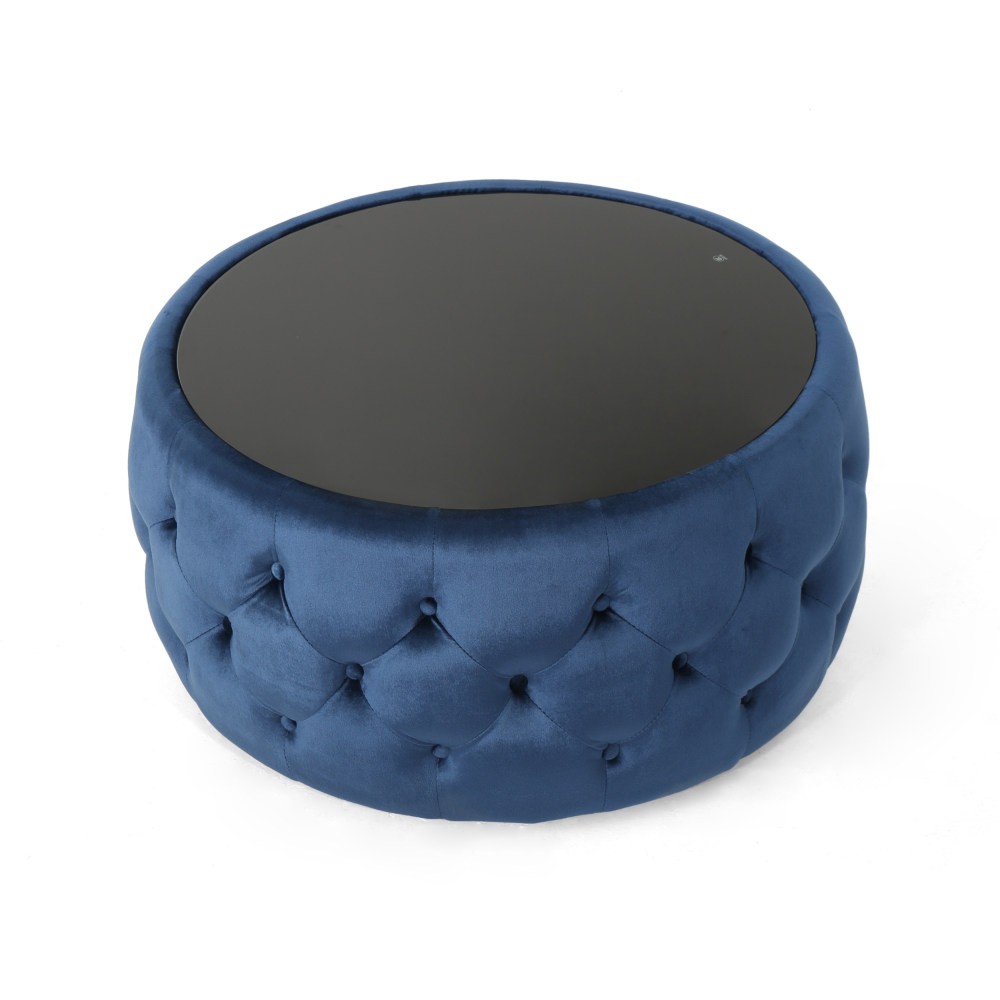 Coffee Table Cluster-Stitch Diamond Pattern With Tempered Glass Top