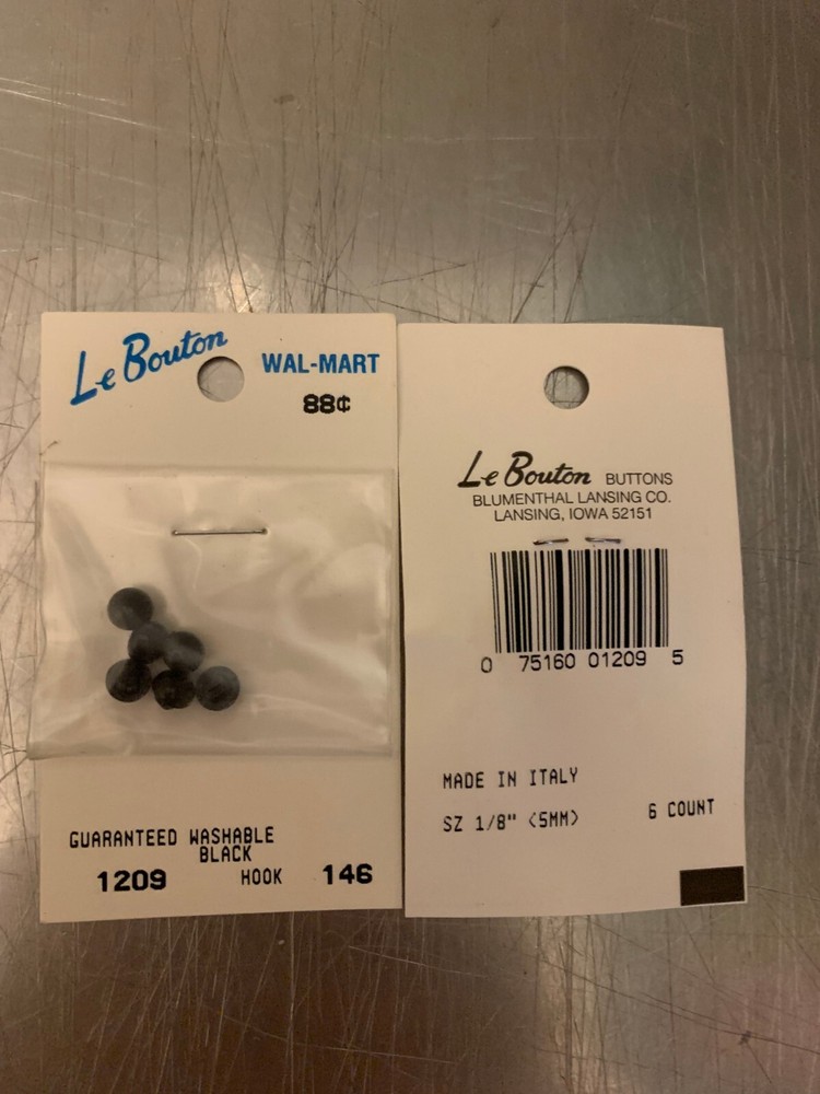 Le Boutin 1/8" Black Buttons, 6 Pack - A