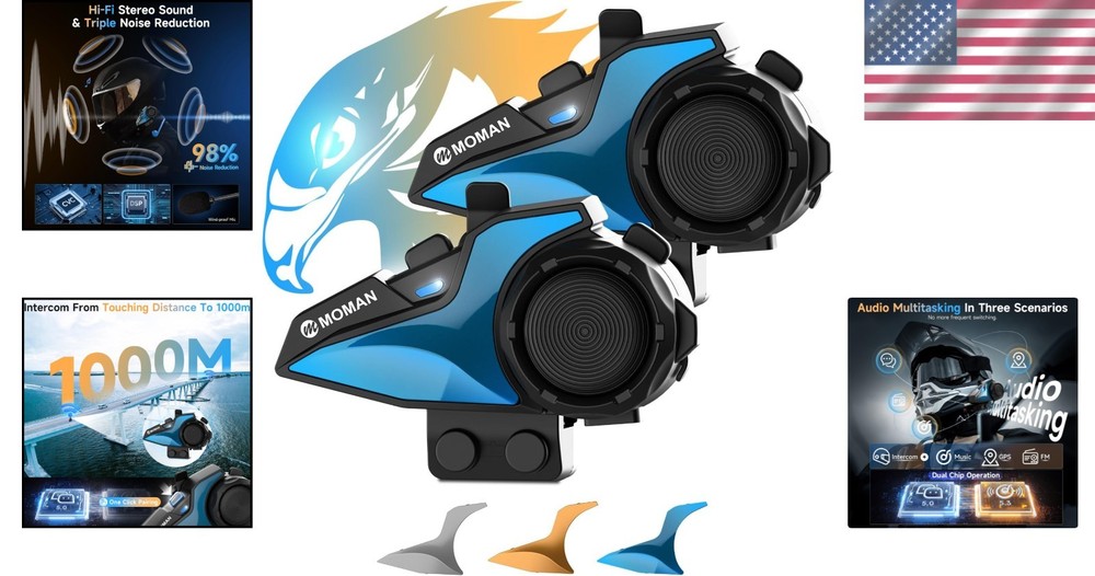 HiFi H2E Motorcycle Communication System - 25 Hour Battery, Eagle Design, 2 Pack