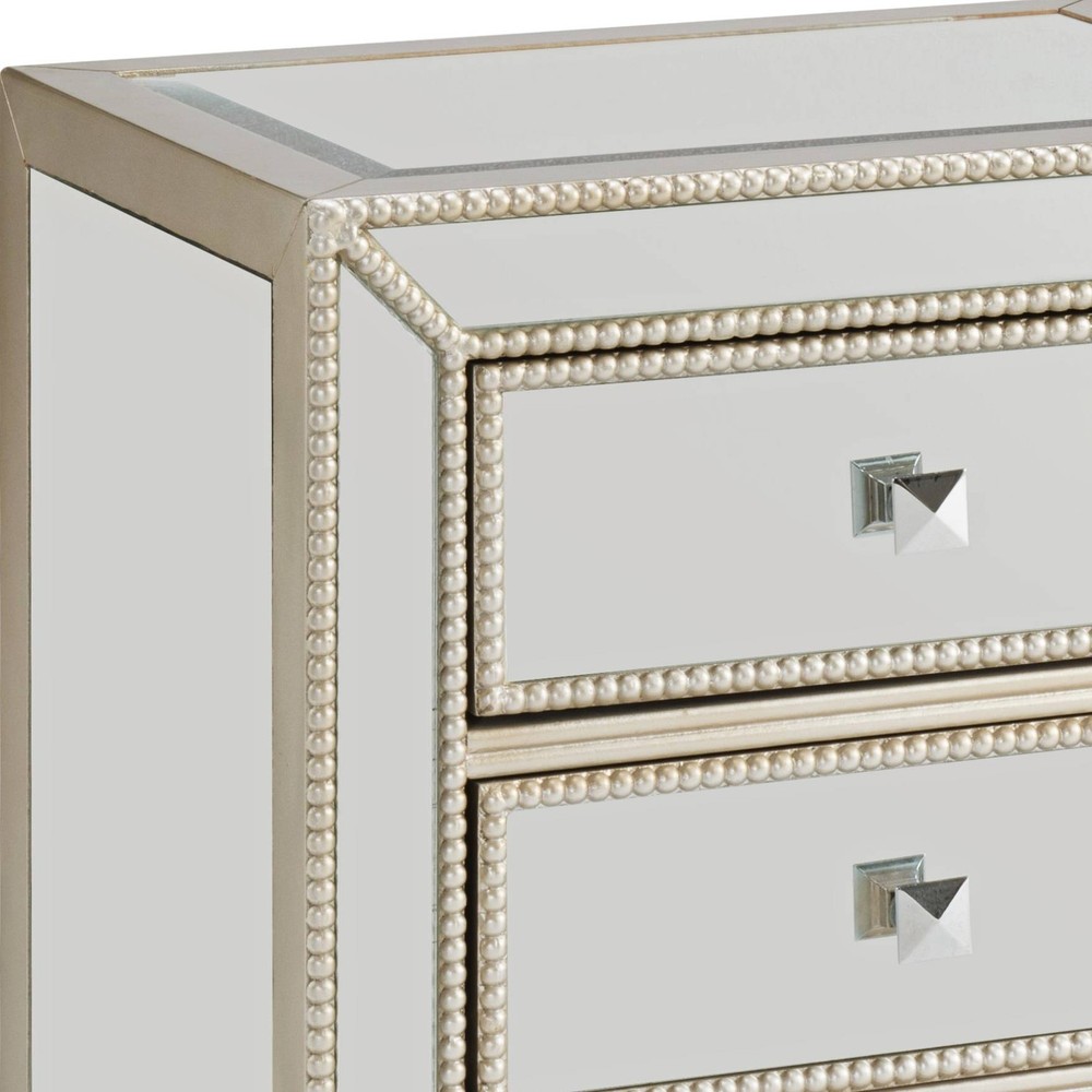 Elsinore Modern Wood Rectangular Accent Table 20" x 15" 3-Drawer Silver Mirrored