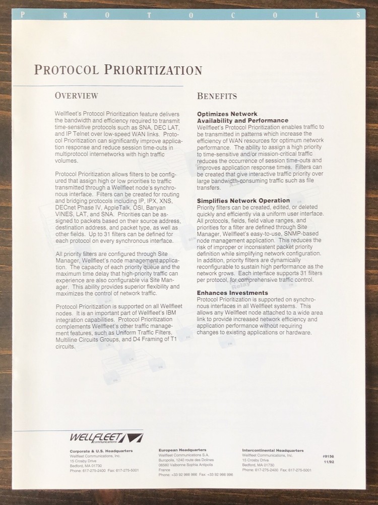 Wellfleet Communications - Protocol Prioritization Sales Brochure (1992)