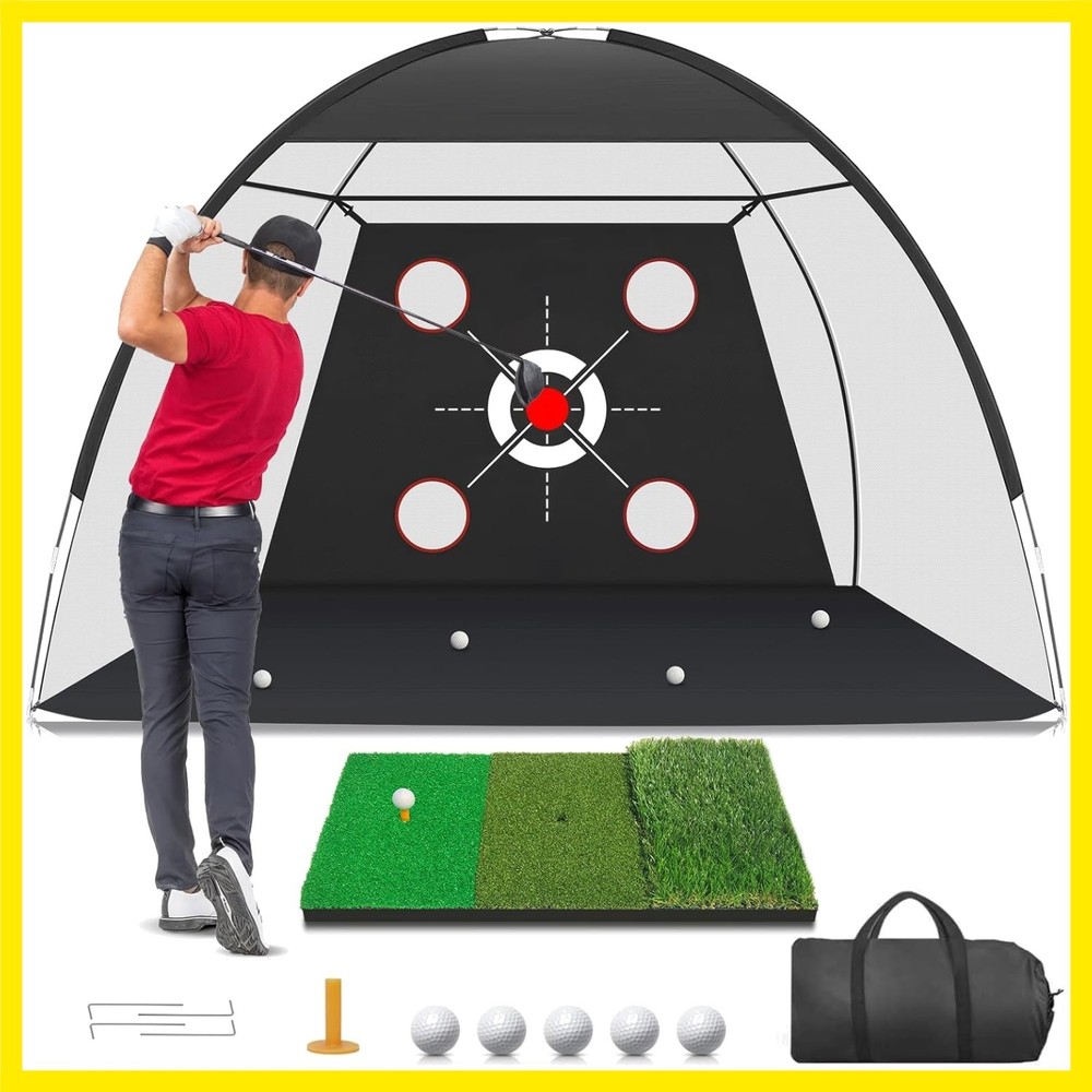 Golf Net, 10x7FT with Golf Practice Mat, Hitting Aid Nets for Backyard Drivin...