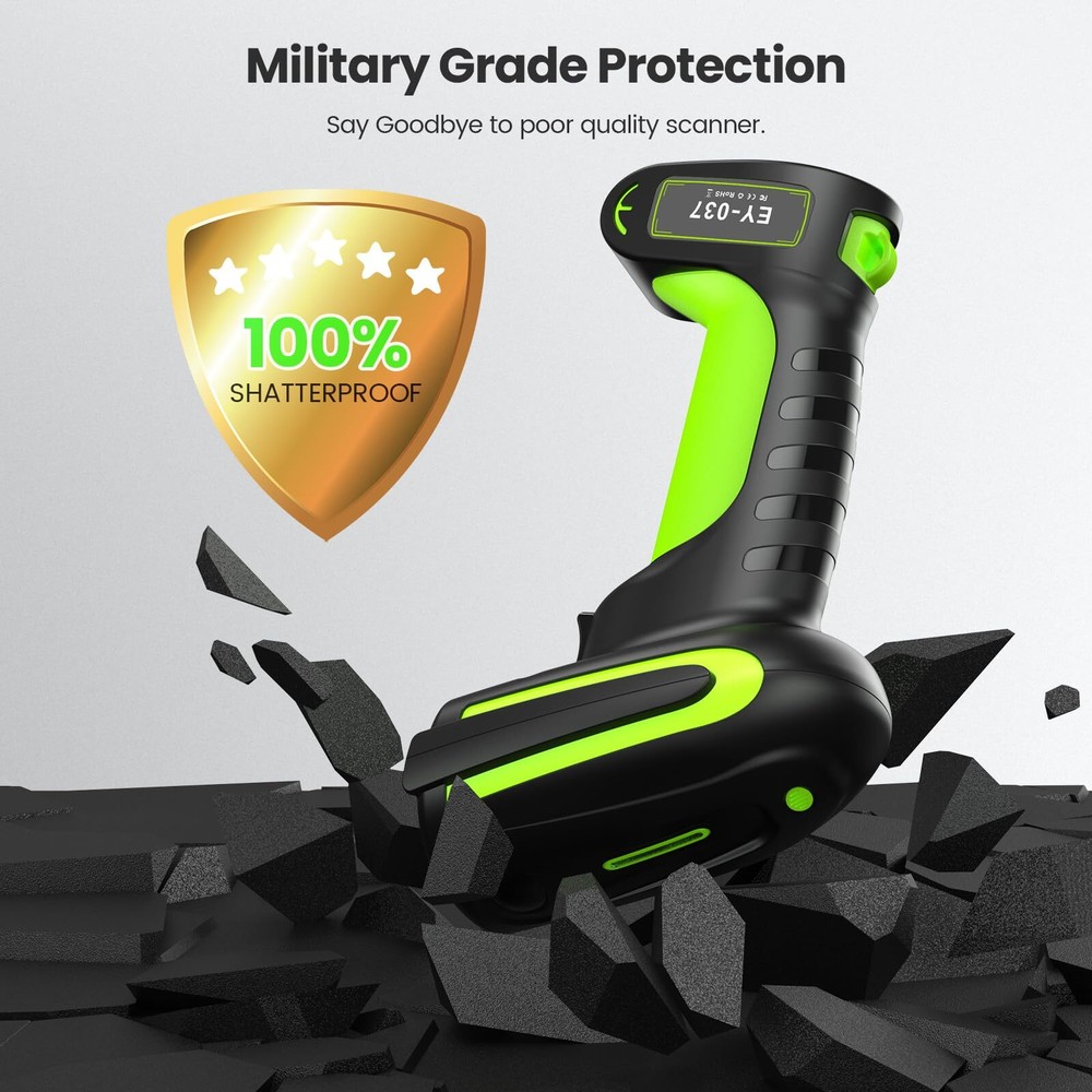 2D QR Industrial Barcode Scanner with Wireless Charging Stand, Rugged Heavy D...