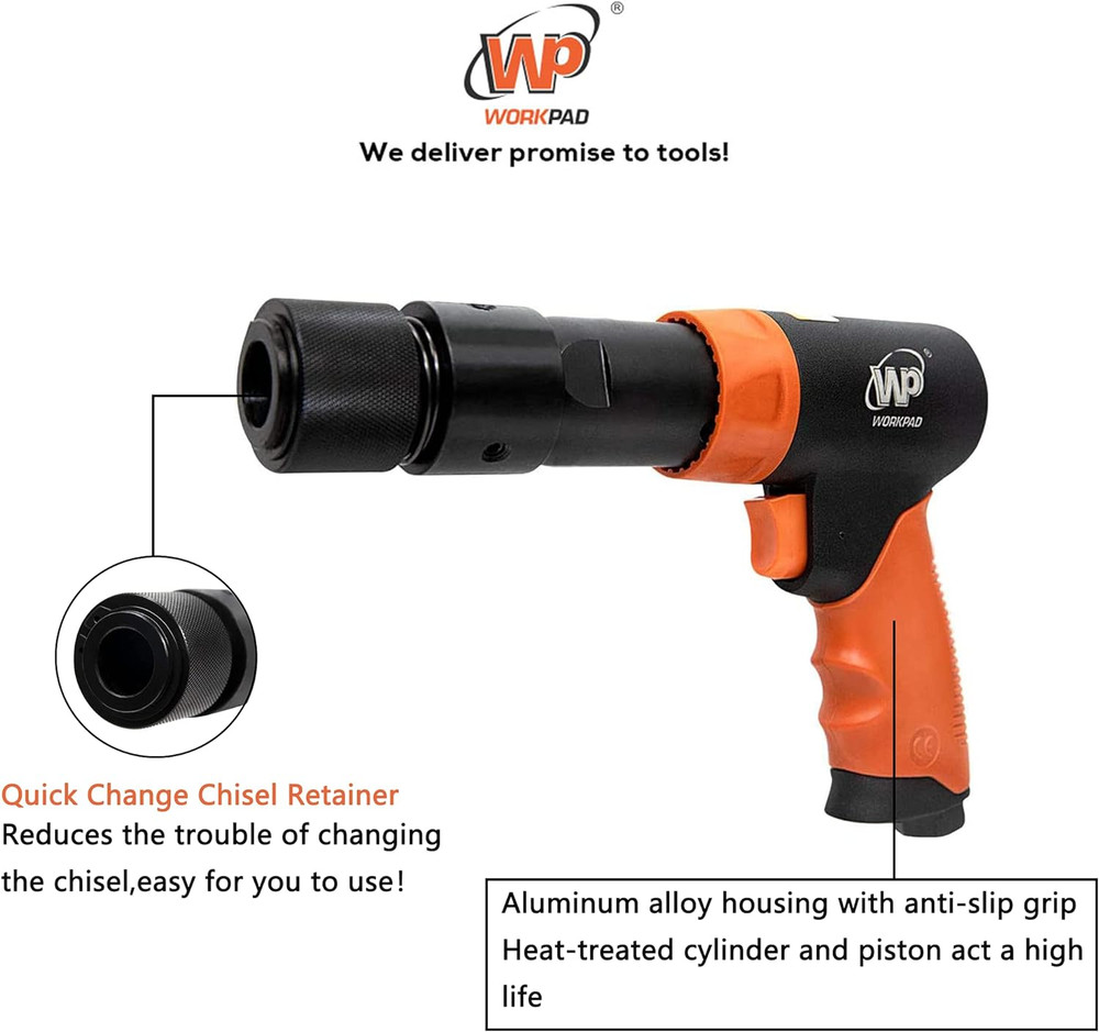 Pneumatic 190mm Long Barrel Air Hammer Tool with Quick Change Chisel Retainer