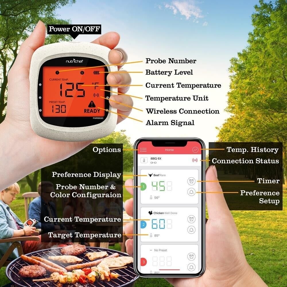 Nutrichef Bluetooth Wireless BBQ Digital Thermometer