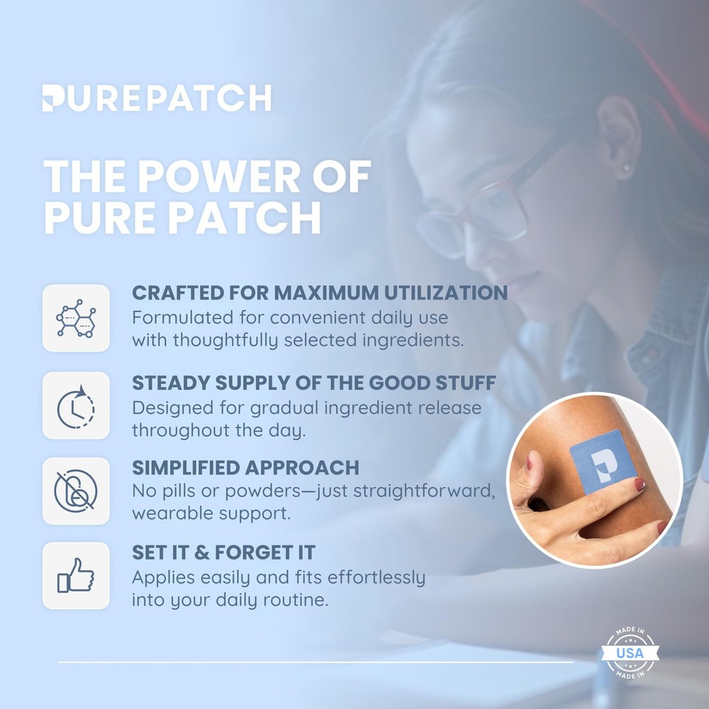 Pure Patch Focus Patch – Plant-Based Vegan Topical Patch – Alpha GPC – Lion’s...