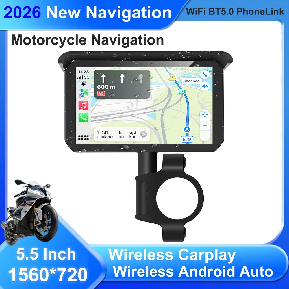 Motorcycle CarPlay GPS Navigation Android Auto Bright Touch Screen Waterproof BT