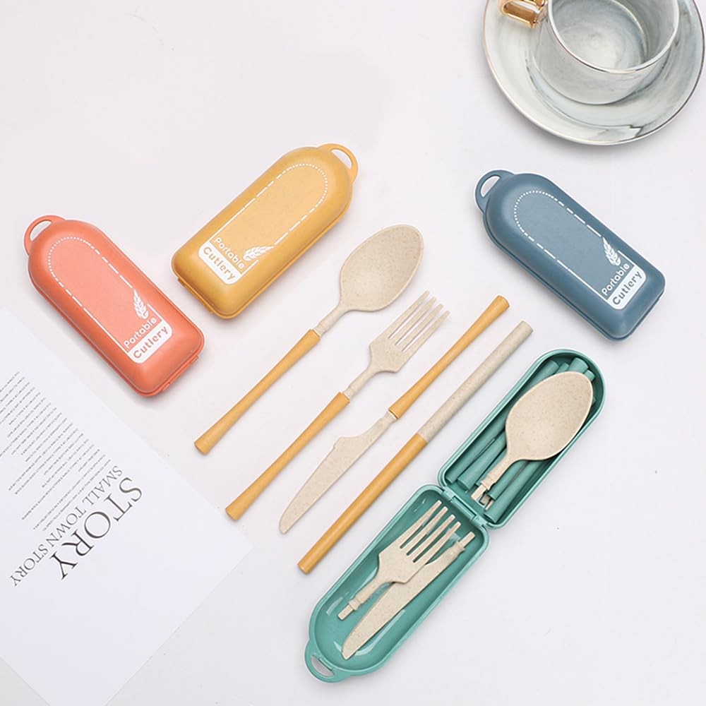 4Pack Folding Cutlery Set with Case, Travel Foldable Collapsible Portable Whe
