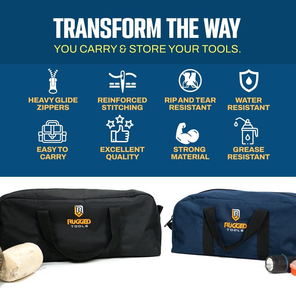 Rugged Tools Tool Bag Combo - Includes 1 Small & 1 Medium Toolbag - Organizer...