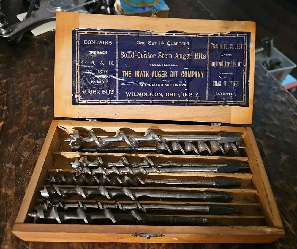 Irwin Auger Set 14 Quaters Solid Center Stem Auger Bits With Case 1887