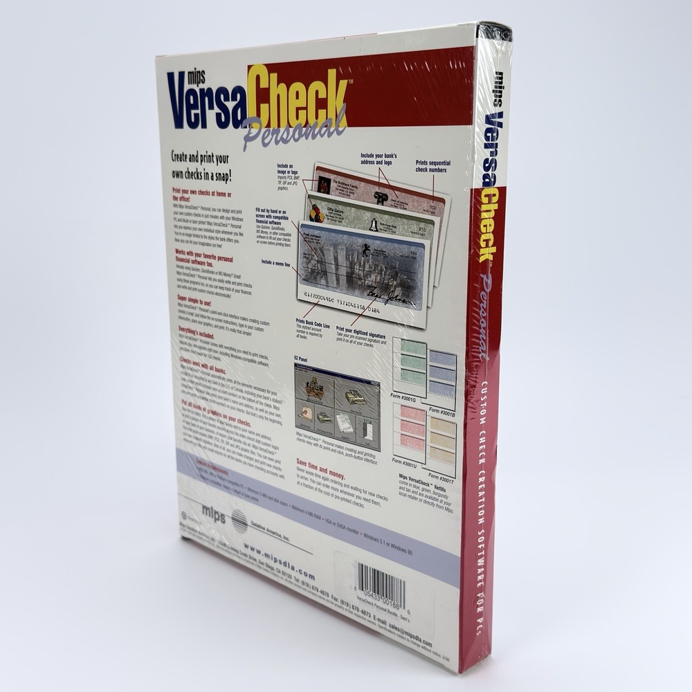 Mips Versa Check Personal Custom Check Creation Software 3.5" Floppy w/150 Blank