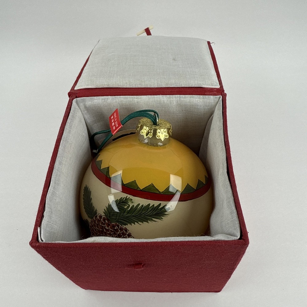 Christmas Ornament Ball Reverse Hand Painted Pine Cones Large With Box