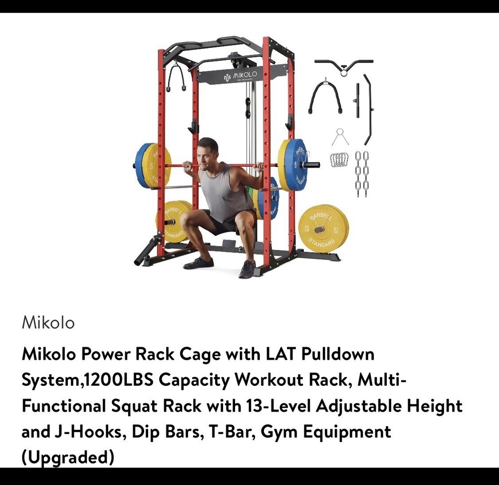 Mikolo Power Rack Cage w/ LAT Pulldown System,1200LBS Capacity Workout Rack, NEW
