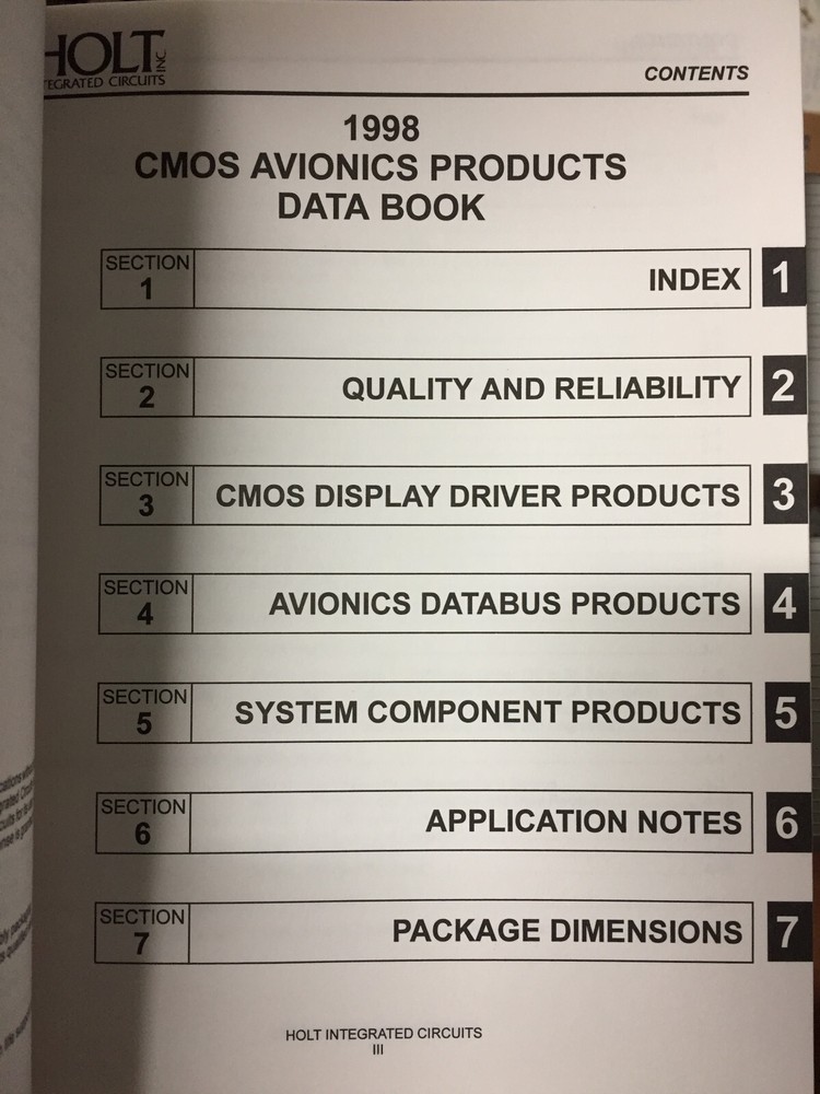 Data Book = Holt CMOS Avionics Display Electronics Semiconductor Products 1998 =