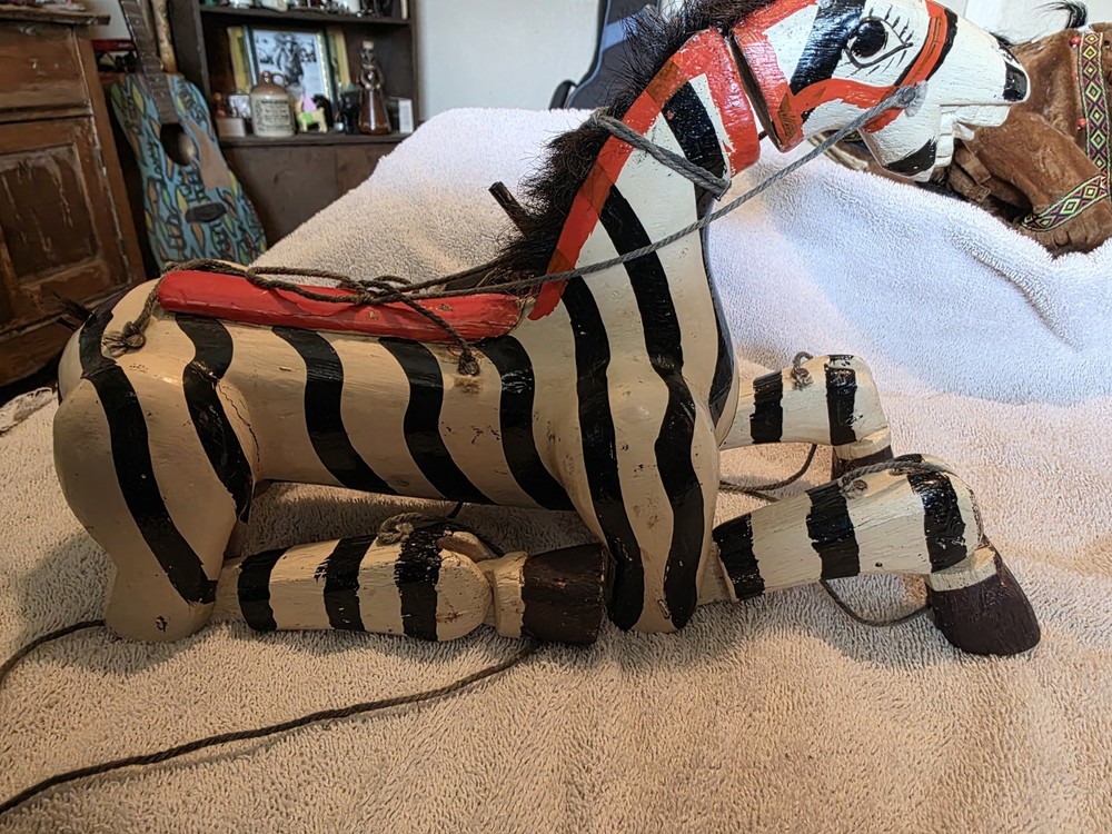 Marionette String Puppet Folk Art Zebra