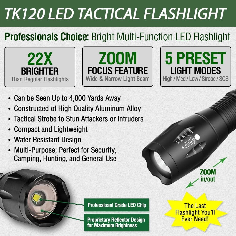 Tactical Flashlight LED 18650 AAA Work Home Car Security Light with Holster